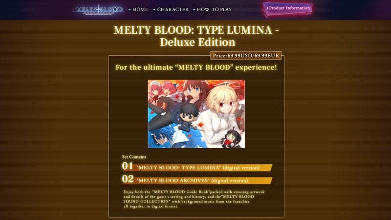 Melty Blood Type Lumina - ouverture des précommandes