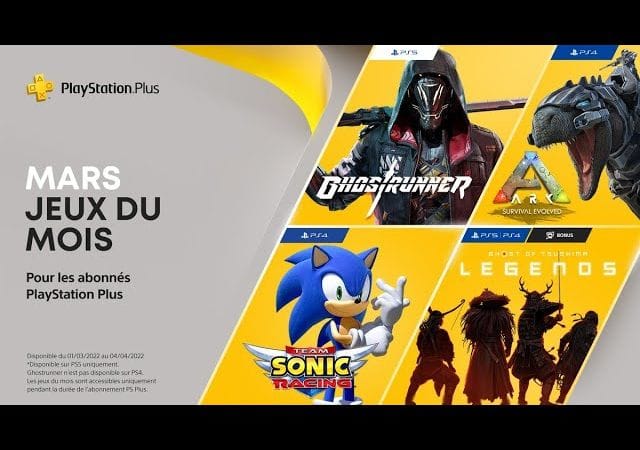 PlayStation Plus - Mars 2022 - Ghost of Tsushima: Legends, Ghostrunner, Ark, Team Sonic Racing