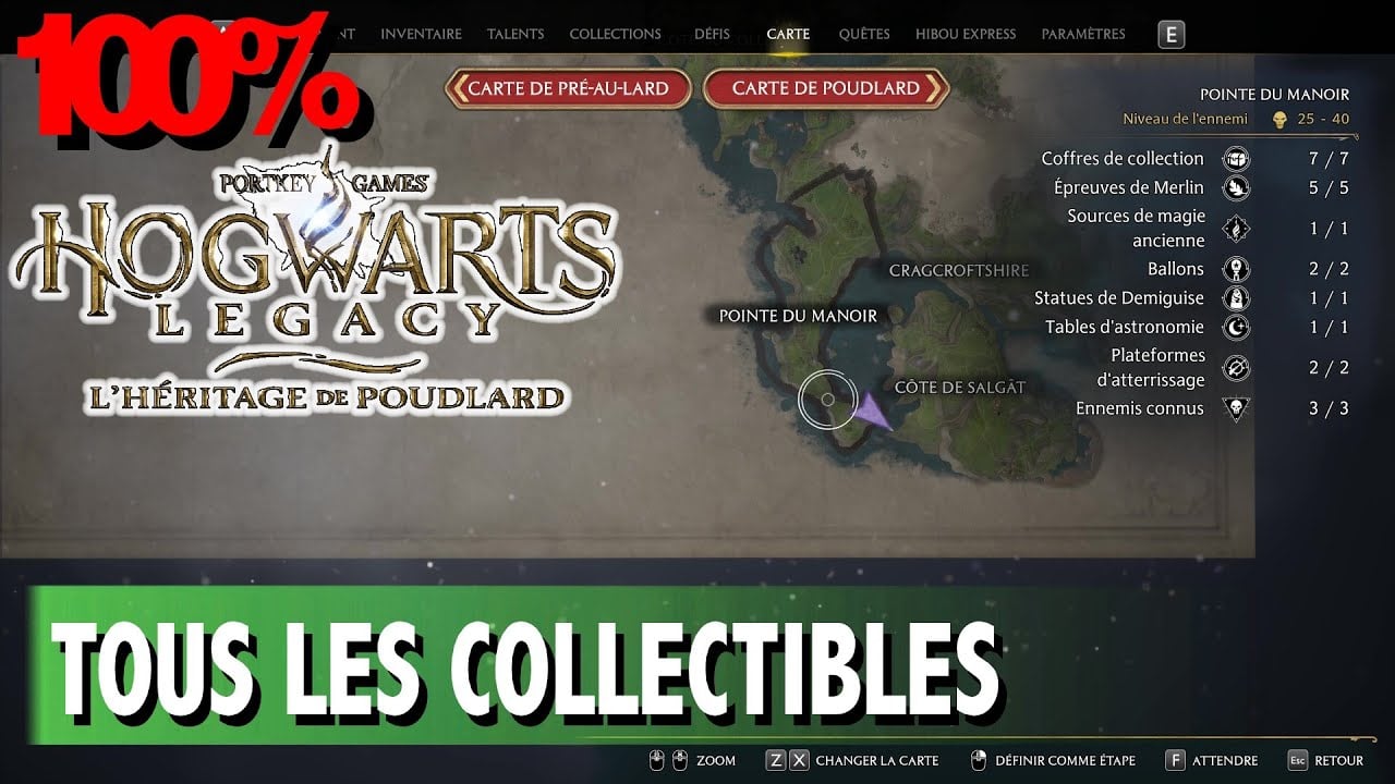 POINTE DU MANOIR TOUS LES COLLECTIBLES COFFRE / PAGE / STATUE HOGWARTS LEGACY
