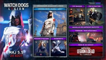 Watch Dogs Legion : la mise à jour 5.5 datée, avec le cross-over Assassin's Creed, Darcy et de multiples modes de jeu !