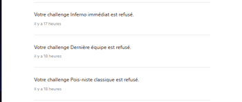3 Challenges refusés, 2 fois
