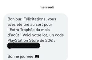 Extra Trophée du mois d'août : lot de 20€ gagné
