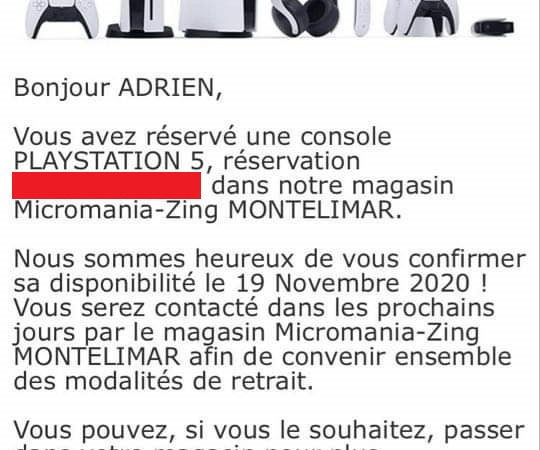 Mail confirmation pré-commande PS5