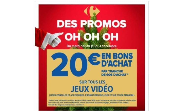 20€ offerts par tranche de 60€ d'achat en jeux vidéo CARREFOUR