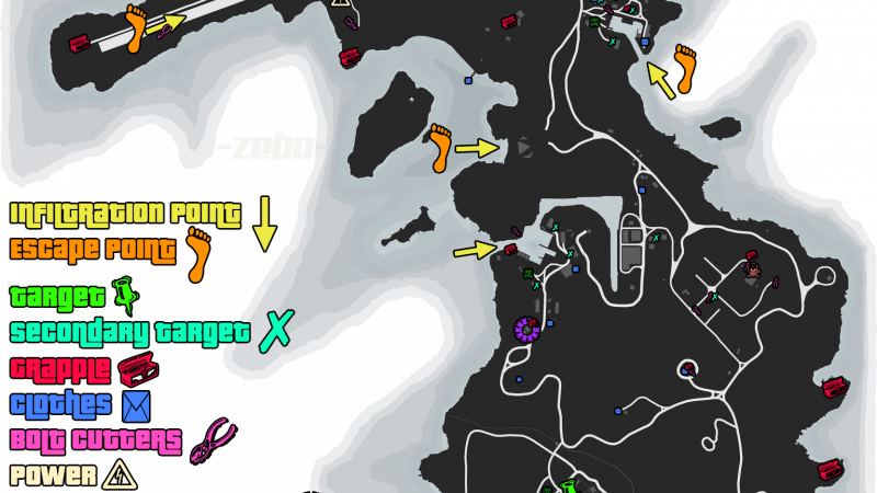 r/gtaonline - Cayo Perico Points of Interest Map