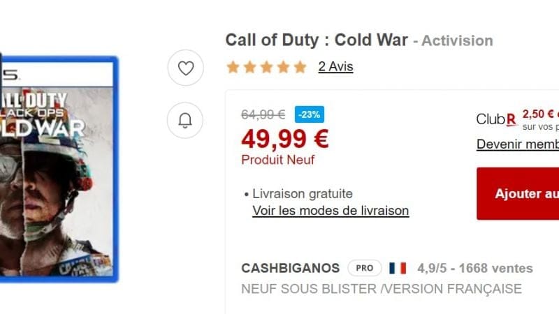 [PROMO] COD Cold Wars PS5 à 50€ (Rakuten)
