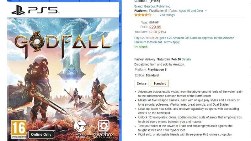 [PROMO] Godfall à moins de 35€ sur amazon.uk