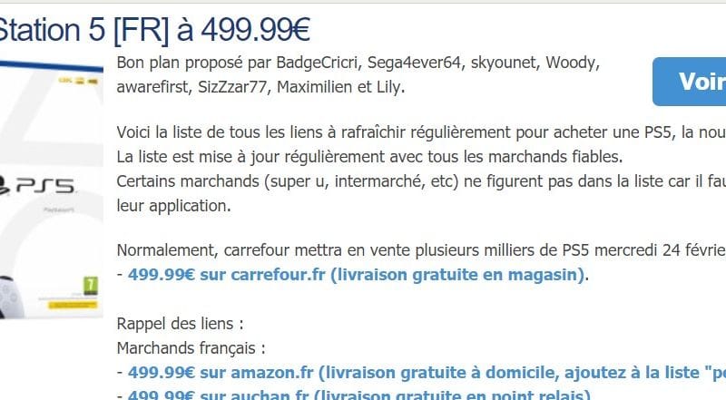 Réassoir de PS5 annoncé aujourd'hui chez CARREFOUR