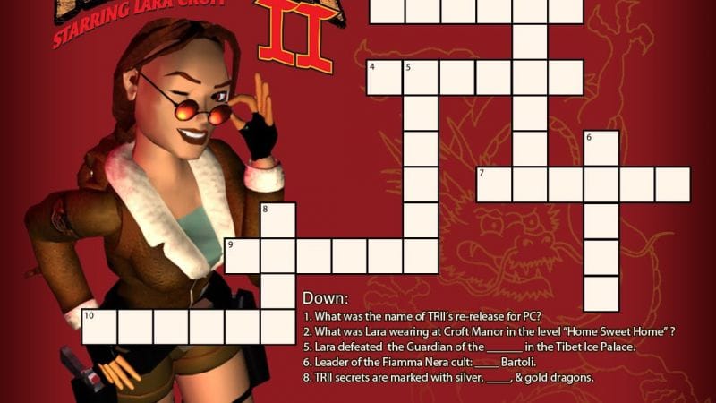 25 ans de Tomb Raider: Mots croisés "Tomb Raider II: Starring Lara Croft"
