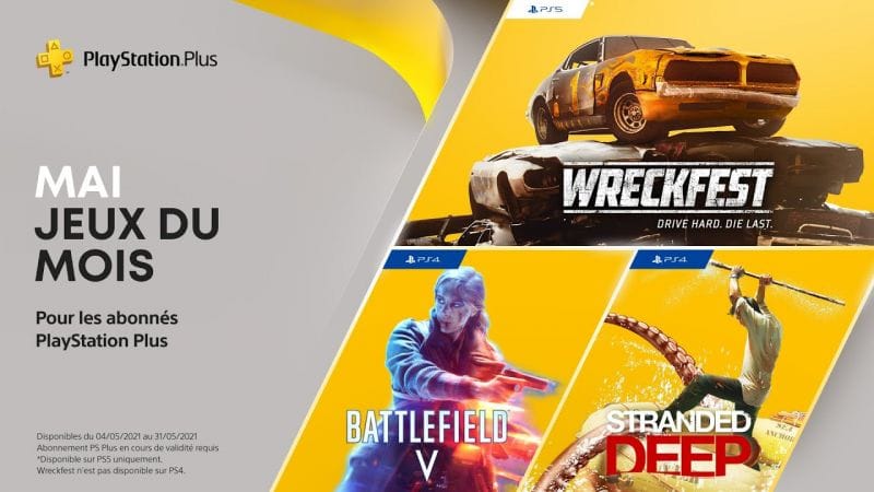 PlayStation Plus | Mai 2021 | Battlefield V (PS4), Wreckfest (PS5) et Stranded Deep (PS4)