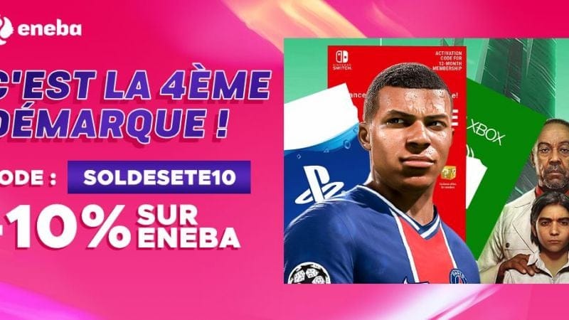 4ème et dernière démarque chez ENEBA : -10% avec un code promo (valable sur les cartes PSN, XBOX, Jeux....)