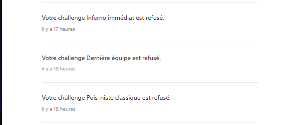 3 Challenges refusés, 2 fois