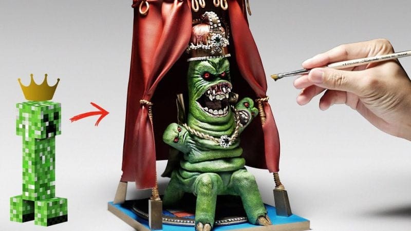 How To Make Realistic MINECRAFT King Creeper Diorama / Polymer Clay