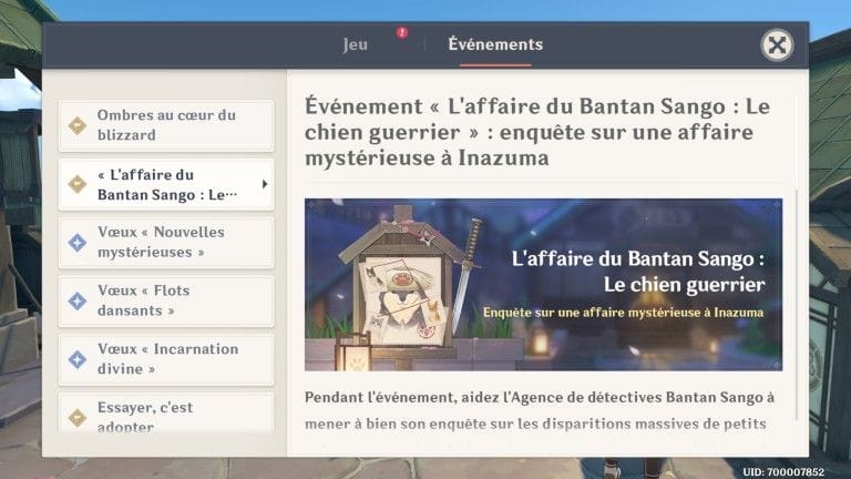 Genshin Impact, tout savoir sur l'événement "L'affaire du Bantan Sango : Le chien guerrier"