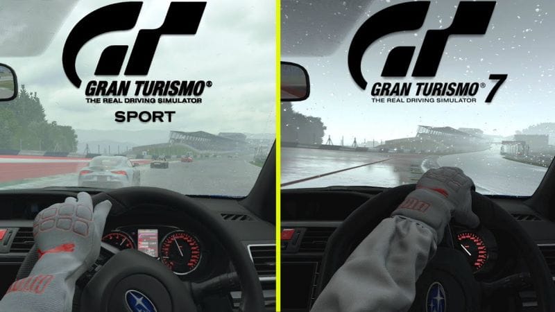 Gran Turismo 7 vs GT Sport Rain Effect PS5 Graphics Comparison - Impreza WRX STI '14 / Red Bull Ring