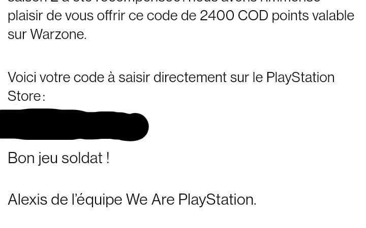 JEU POUR TENTER DE GAGNER UN CODE Warzon ( PS4)