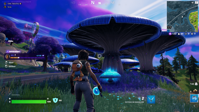 Obtenir du bouclier en bondissant sur des champignons rebondisseurs dans Fortnite, défi semaine 1 saison 3 chapitre 3