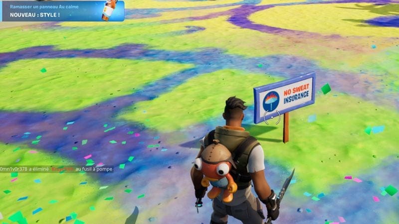 Transporter le panneau Au calme et le placer à un site promotionnel dans Fortnite, défi Eté au calme