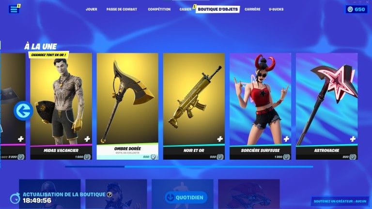 Fortnite : boutique du jour 26 juillet 2022