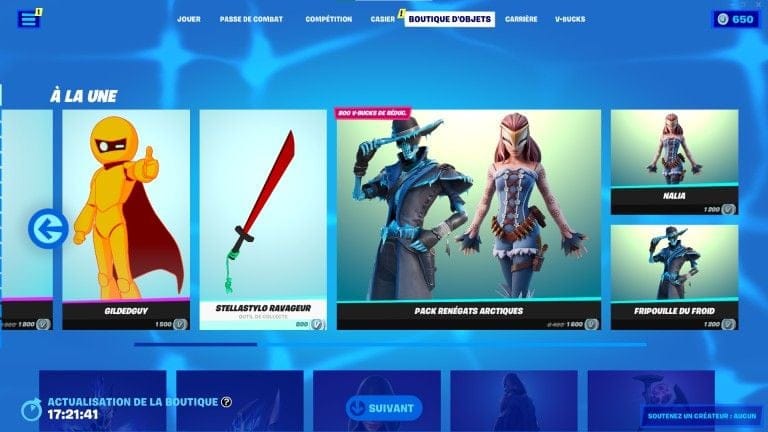 Fortnite : boutique du jour 3 aout 2022