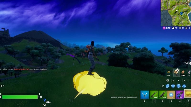 Parcourir la distance sur un nuage magique dans Fortnite, défi Dragon Ball