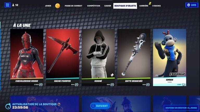 Fortnite : boutique du jour 29 aout 2022