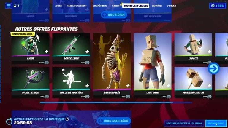 Fortnite : boutique du jour 1er octobre 2022