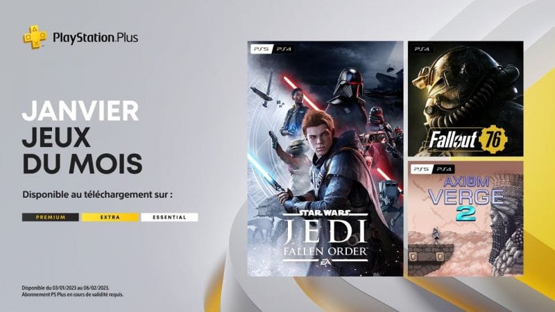 PlayStation Plus - Janvier 2023 - STAR WARS Jedi: Fallen Order, Fallout 76 et Axiom Verge 2