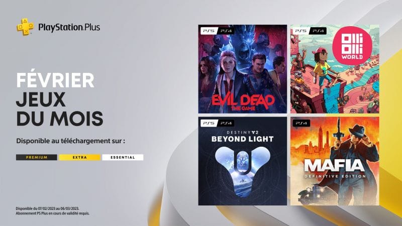 Jeux PlayStation Plus du mois de février  : Evil Dead: The Game, OlliOlli World, Destiny 2  : Au-delà de la Lumière, Mafia: Definitive Edition