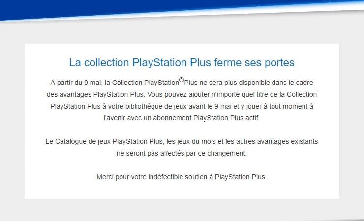 Collection PS plus c'est fini au 9 mai 2023