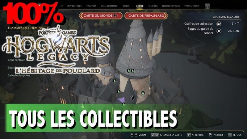 LE GRAND ESCALIER - TOUS LES COLLECTIBLES COFFRE / PAGE / STATUE  - HOGWARTS LEGACY