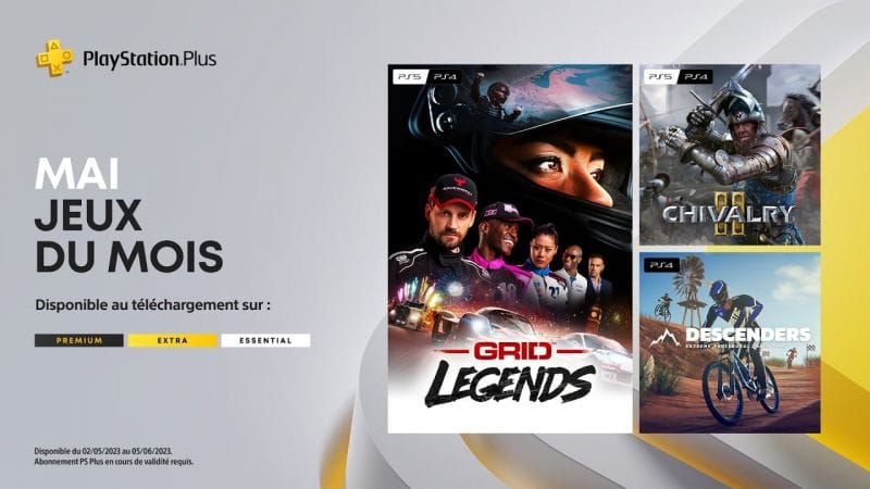PlayStation Plus - Mai 2023 - GRID Legends, Chivalry 2 et Descenders