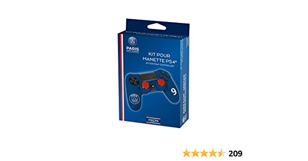 Subsonic - PSG Paris Saint Germain - Pack d'accessoires de customisation pour manette PS4 avec housse en silicone et grips caps, N°9 Bleu