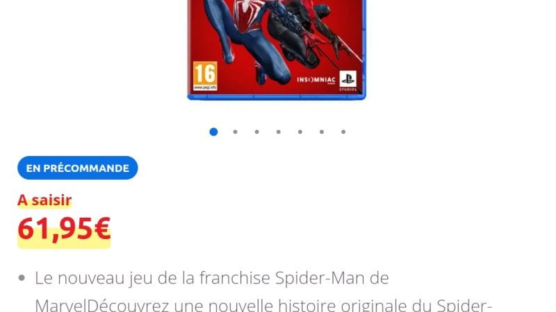 Pré-commande spider man 2 à 61,95€