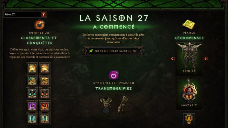 Périple Saison 27 Diablo 3 : Objectifs, chapitres, set