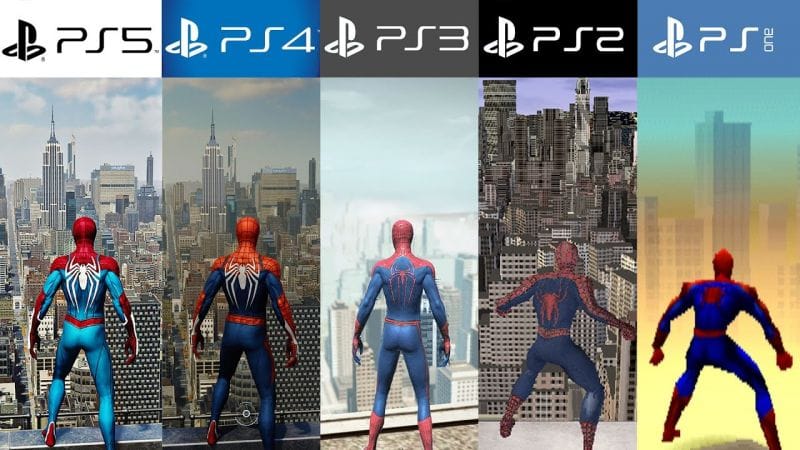 PS5 vs PS4 vs PS3 vs PS2 vs PS1 | SPIDER-MAN - Comparación de Generaciones y Gráficos (4k 60fps)