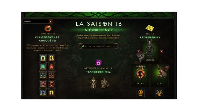 Diablo 3 : Récompenses de la Saison 16, sets, portraits et ailes