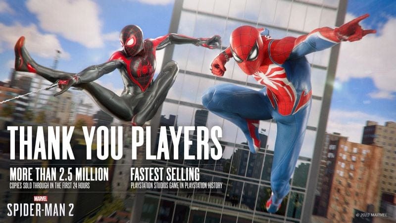 Marvel's Spider-Man 2 est le jeu PlayStation qui s'est vendu le plus rapidement avec 2,5 millions d'exemplaires en 24 heures.