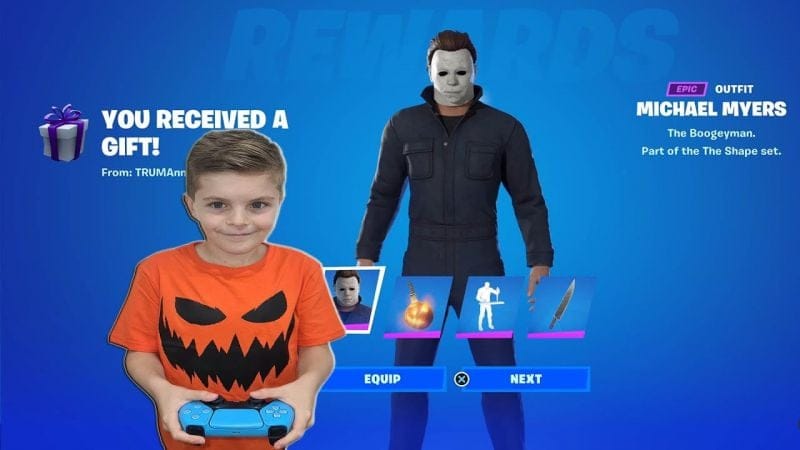 My 10 Year Old Kid Reaction To Me Gifting Him NEW Fortnite Halloween item Shop Skin MICHAEL MYERS