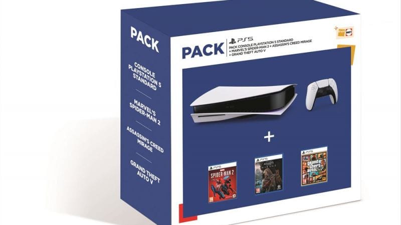 Pack Fnac console PS5 Standard + Marvel's Spider-Man 2 + Assassin’s Creed Mirage + GTA V