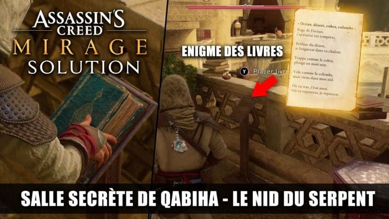 Assassin's Creed Mirage - Solution : Énigme des livres (Le nid du serpent) Salle secrète de Qabiha