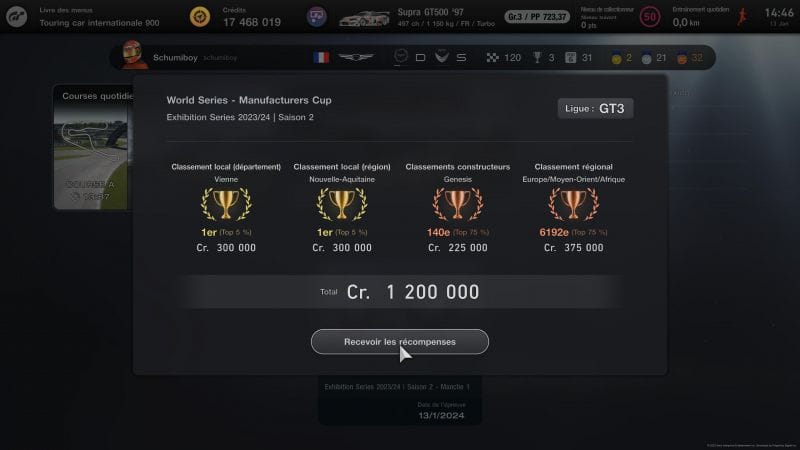 Classement personnel de ma 2e saison de GTWS Manufacturers Cup Series 2023/2024