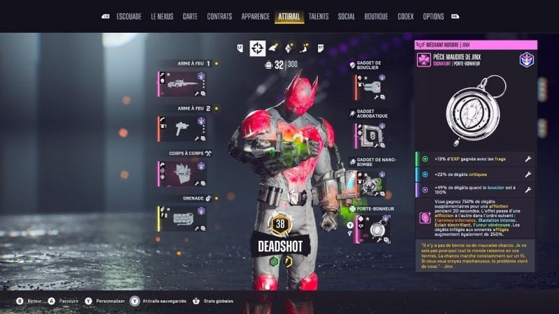 Suicide Squad Kill the Justice League : build Deadshot Bane Palier 1 FR