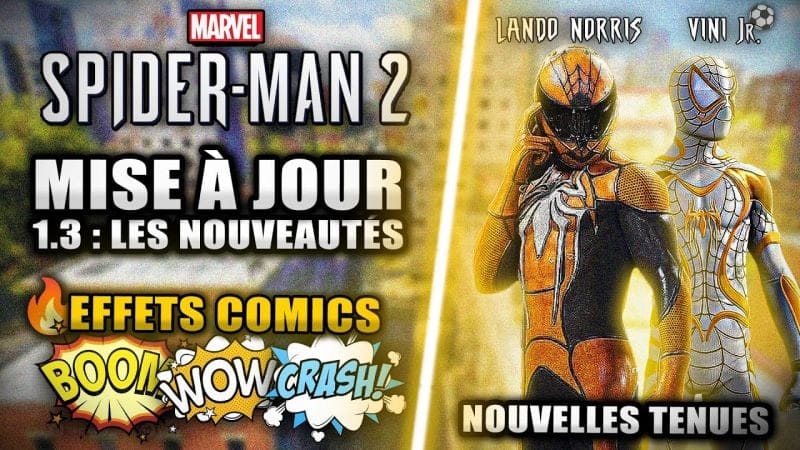 Marvel Spider Man 2 : Nouvelle MAJ 1.3 🔥 Nouvelles TENUES (Lando Norris & Vini Jr) & Effets COMICS