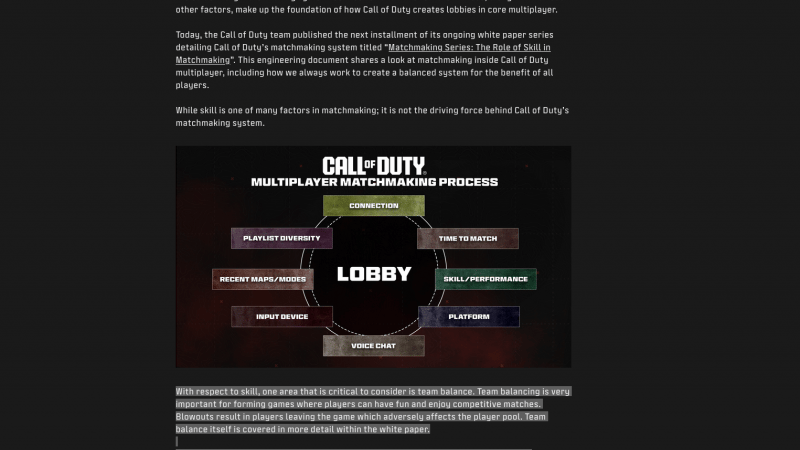 Activision dit tout sur le matchmaking dans Call of Duty