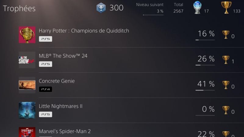 Niveau Argent Trophées PLAYSTATION
