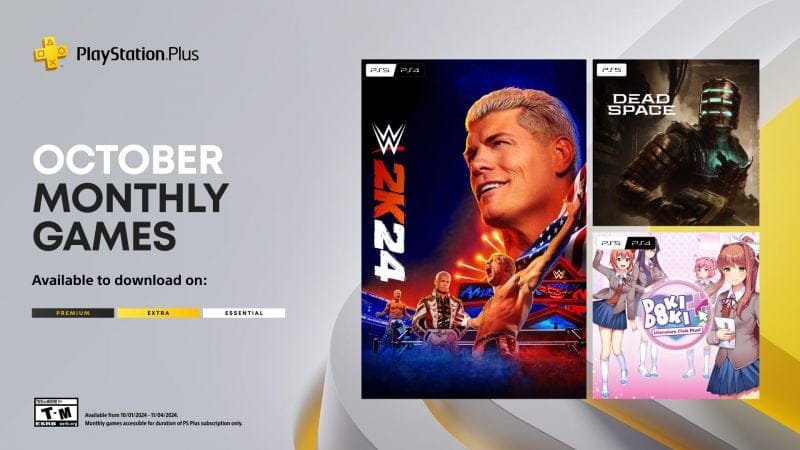 Les jeux du mois PlayStation Plus d’octobre : WWE 2K24, Dead Space et Doki Doki Literature Club Plus!
