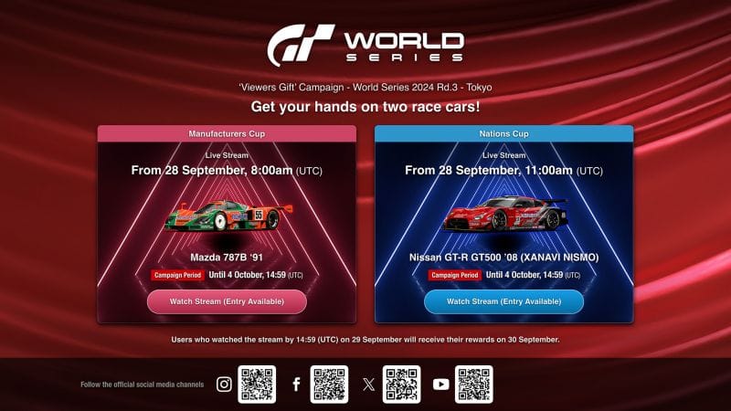 Recevez deux tickets de voiture de course avec la "Campagne de visionnage" pour l'événement Gran Turismo World Series 2024 - Manche 3 - Tokyo ! - World Series - gran-turismo.com