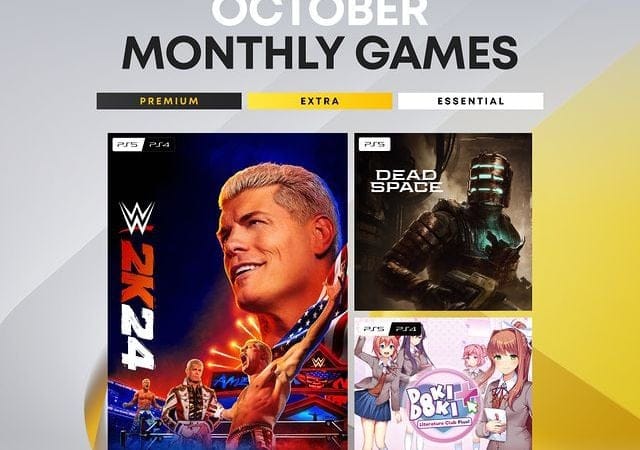 PlayStation on Instagram: "The PlayStation Plus Monthly Games for October are:  🤼 WWE 2K24 🪐Dead Space 📖 Doki Doki Literature Club Plus  All playable October 1. Full details at PlayStation Blog."