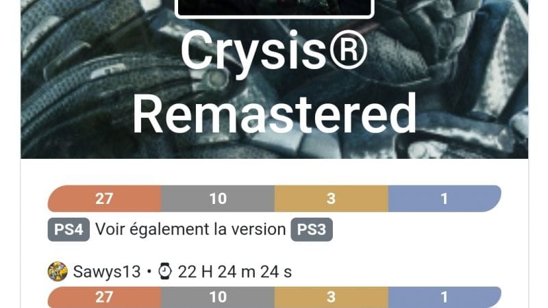 Platine 281 - Crysis Remastered ps4 en 20h
